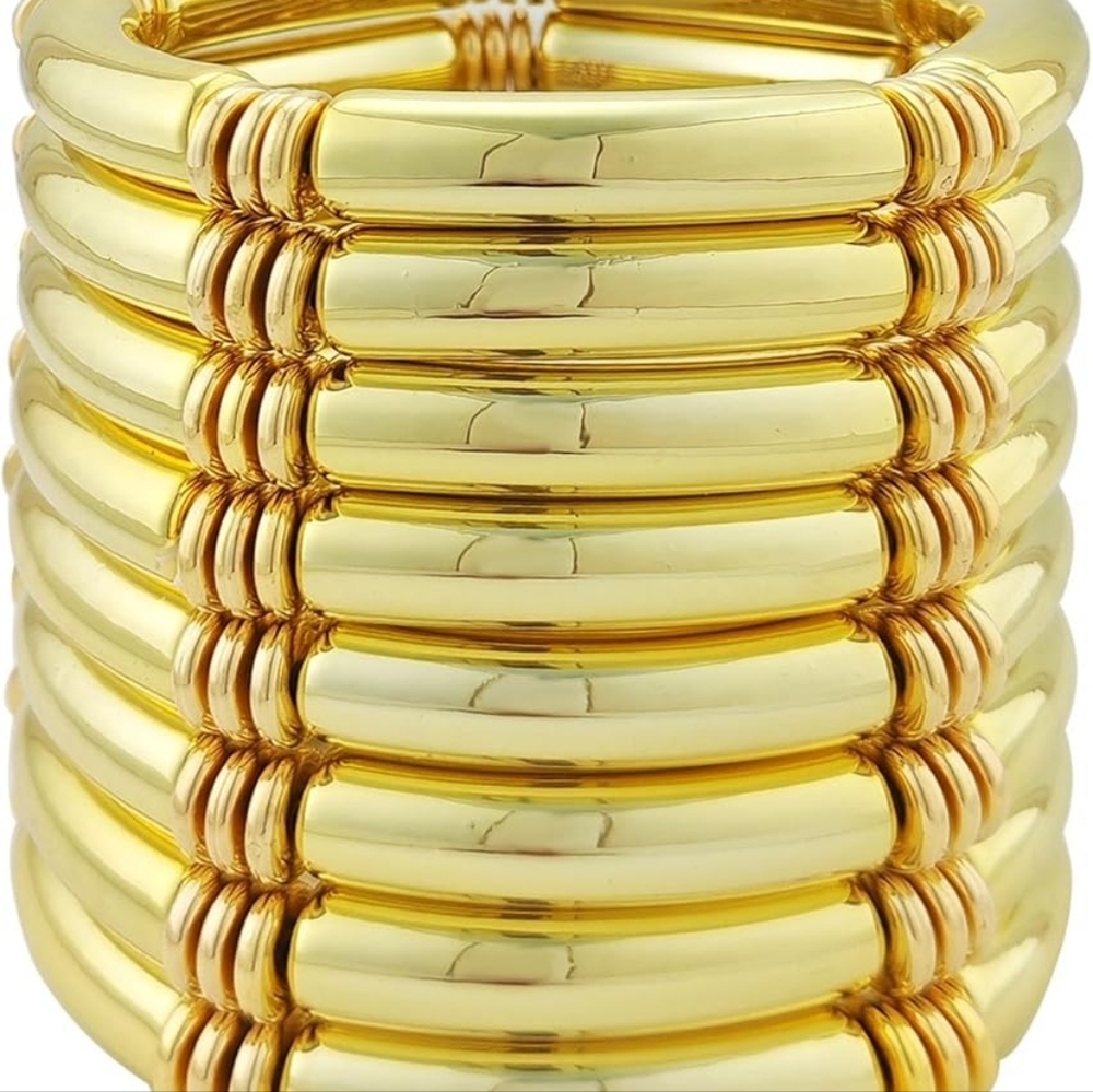 Gold Bangles Set Stackable Stretch Bracelets - Picture 2 of 4